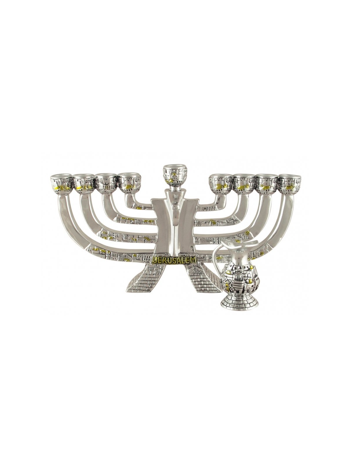 חנוכיית חנוכה בציפוי כסף מפולירזין עם גו... | חנוכיית חנוכה